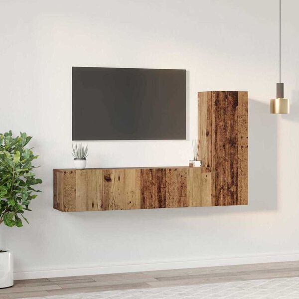 vidaXL TV-Schrankset Wandmontiert 3 pcs Altholz Holzwerkstoff