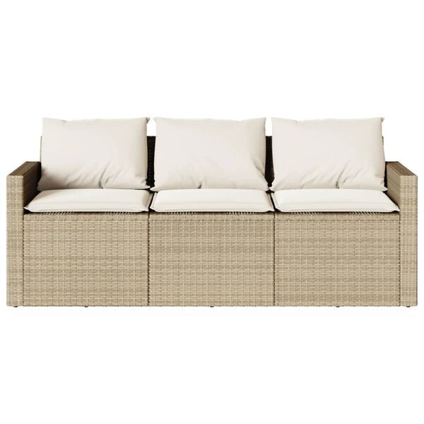 vidaXL Gartensofa mit Kissen 3-Sitzer Beige Poly Rattan