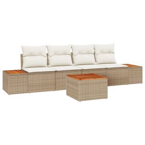 vidaXL Garten-Sofa-Set mit Kissen mit Speicher 5 pcs Beige Poly Rattan