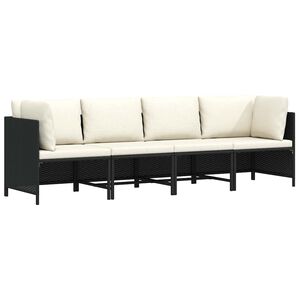 vidaXL 4-Sitzer-Gartensofa mit Auflagen Schwarz Poly Rattan