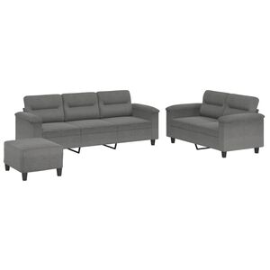 vidaXL 3-tlg. Sofagarnitur mit Kissen Dunkelgrau Mikrofasergewebe