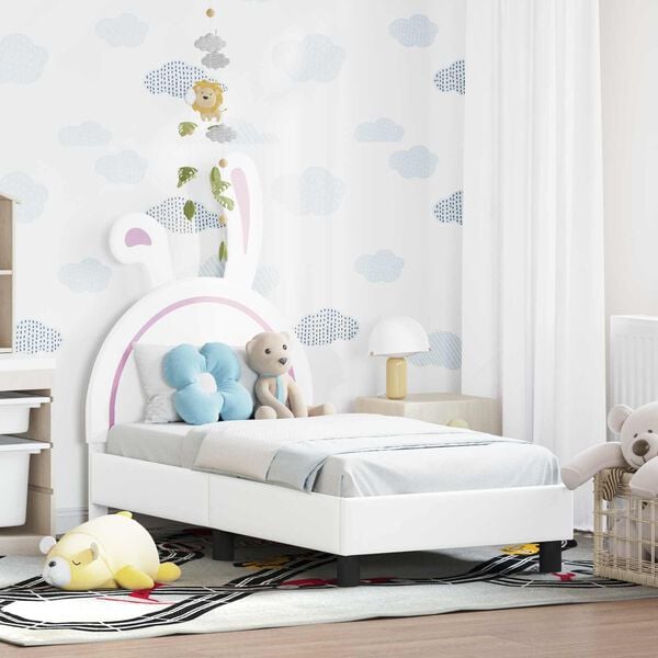 vidaXL Kinderbettgestell mit Kopfteil mit Kopfteil Wei&szlig; 70 x 140 cm PU