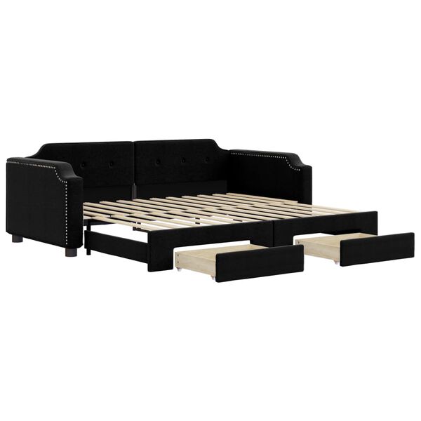 vidaXL Tagesbett Ausziehbar mit Schubladen Schwarz 90x200 cm Stoff