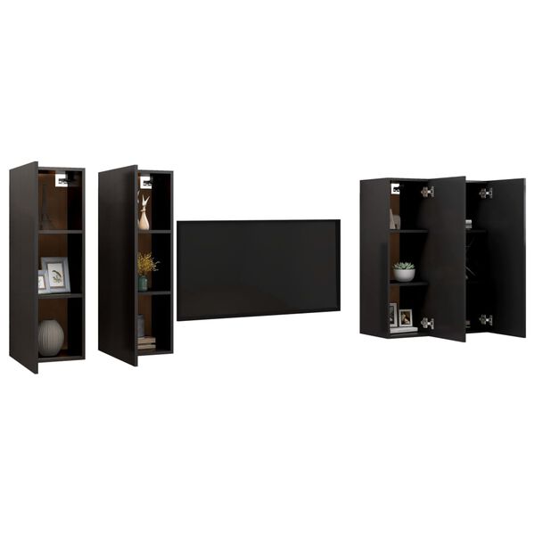 vidaXL TV-Schr&auml;nke 4 Stk. Schwarz 30,5x30x90 cm Holzwerkstoff