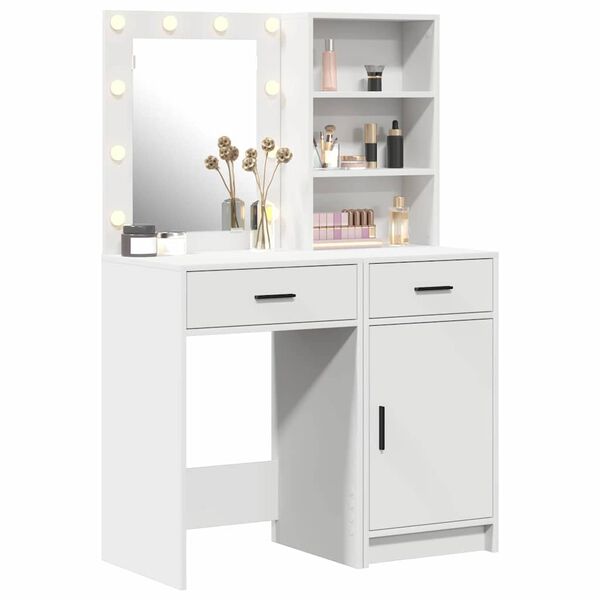 vidaXL Schminktischset mit LED mit Schubladen 2 pcs Wei&szlig; Holzwerkstoff