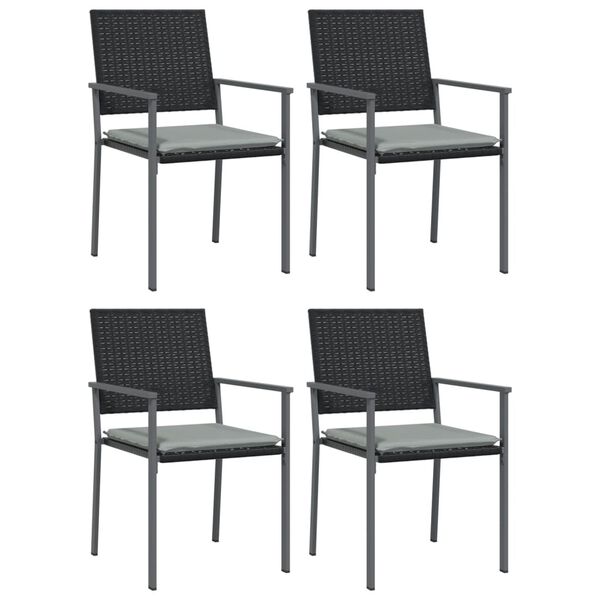 vidaXL Gartenst&uuml;hle mit Kissen 4 Stk. Schwarz 54x62,5x89cm Poly Rattan