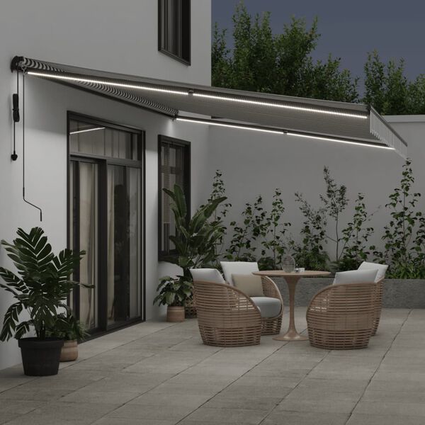 vidaXL Markise Automatisch mit LEDs Anthrazit & Wei&szlig; 600x350 cm