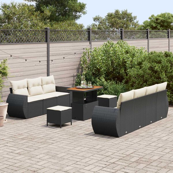 vidaXL Gartensofa-set mit Kissen 10 pcs Schwarz und Creme Poly-Rattan