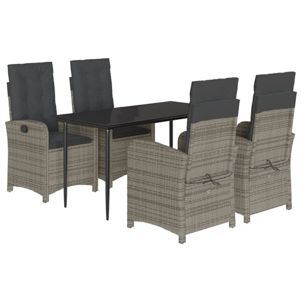vidaXL 5-tlg. Garten-Essgruppe mit Kissen Grau Poly Rattan