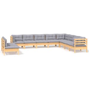 vidaXL 10-tlg. Garten-Lounge-Set mit Grauen Kissen Massivholz Kiefer