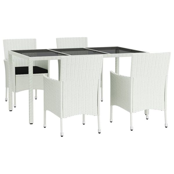 vidaXL 5-tlg. Garten-Essgruppe mit Kissen Wei&szlig; Poly Rattan