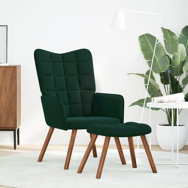 vidaXL Relaxsessel mit Hocker Dunkelgr&uuml;n Samt