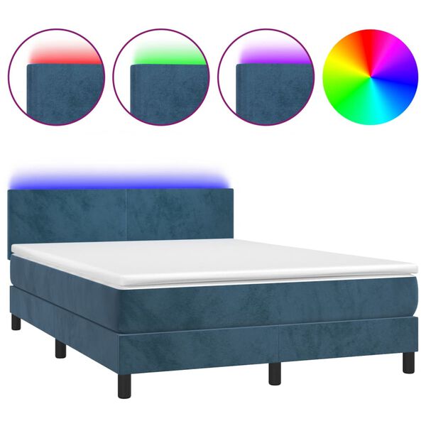 vidaXL Boxspringbett mit Matratze & LED Dunkelblau 140x190 cm Samt