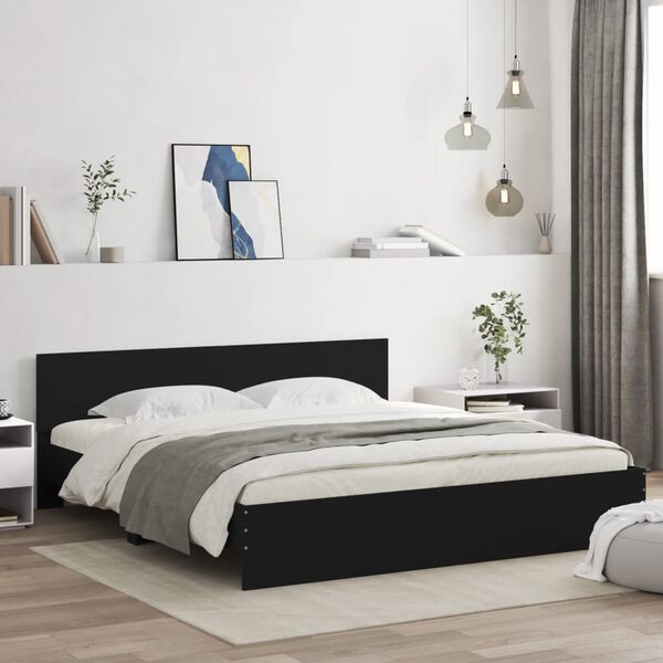 vidaXL Bettgestell mit Kopfteil und LED-Beleuchtung Schwarz 180x200 cm