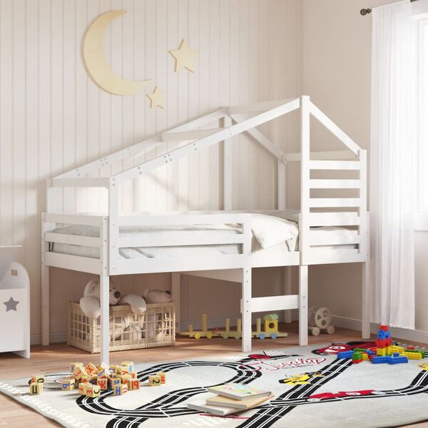 vidaXL Hochbett mit Dach Wei&szlig; 80x200 cm Massivholz Kiefer
