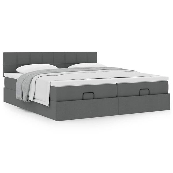 vidaXL Ottoman-Bett mit Matratzen Dunkelgrau 200x200 cm Stoff