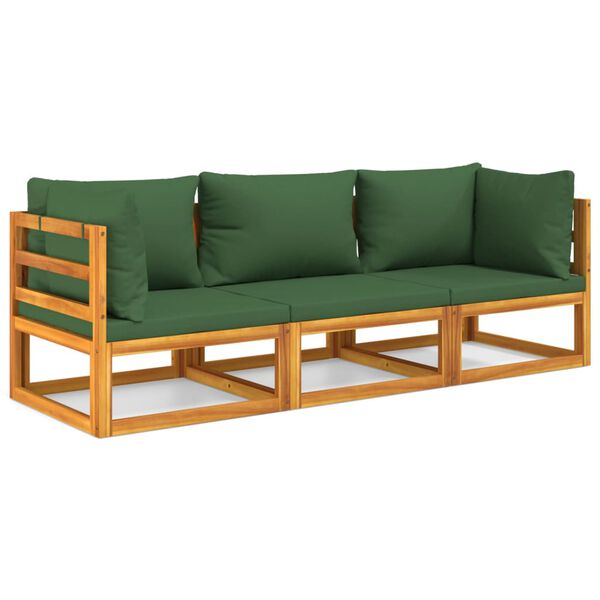 vidaXL 3-tlg. Garten-Lounge-Set mit Gr&uuml;nen Kissen Massivholz