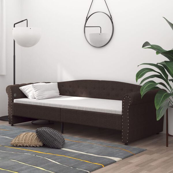 vidaXL Tagesbett mit Matratze USB Dunkelbraun Stoff 90x200 cm