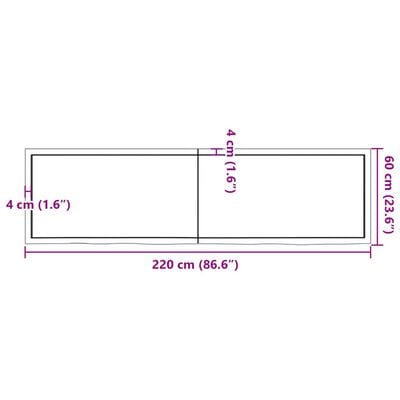 vidaXL Waschtischplatte Hellbraun 220x60x(2-4) cm Massivholz Behandelt