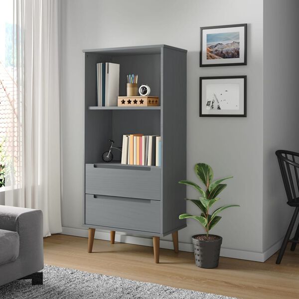 vidaXL B&uuml;cherregal MOLDE Grau 60x35x133,5 cm Massivholz Kiefer