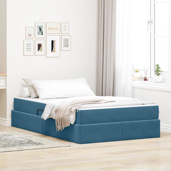 vidaXL Aufbewahrungsbett mit Matratze Dunkelblau 120 x 200 cm Samt