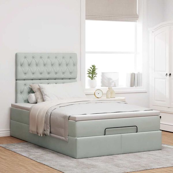 vidaXL Ottoman-Bett mit Matratzen Hellgrau 120x190 cm Samt