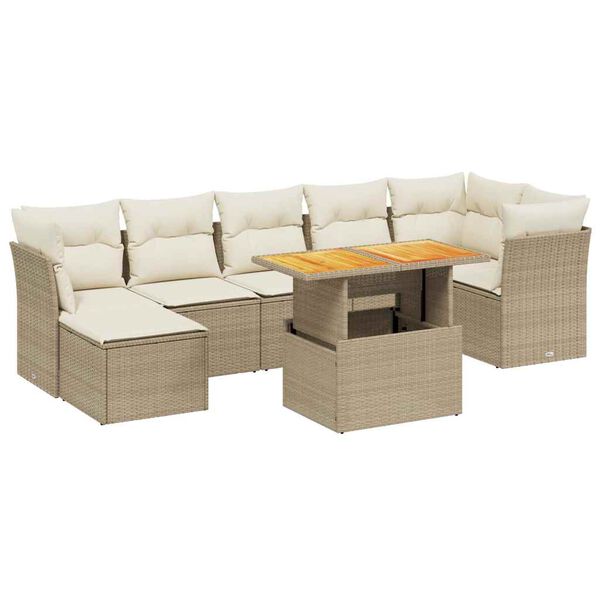 vidaXL 8-tlg. Garten-Sofagarnitur mit Kissen Beige Poly Rattan