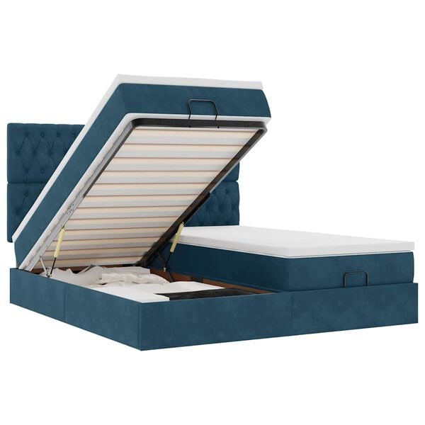 vidaXL Ottoman-Bett mit Matratzen & LED Dunkelblau 200x200 cm Samt
