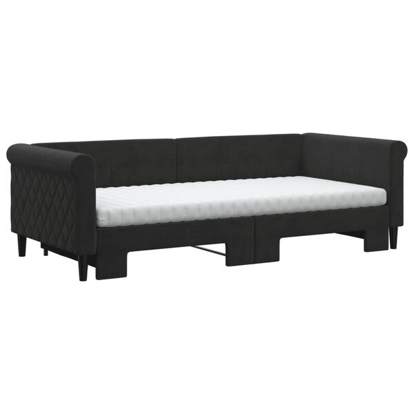 vidaXL Tagesbett Ausziehbar mit Matratzen Schwarz 90x200 cm Samt