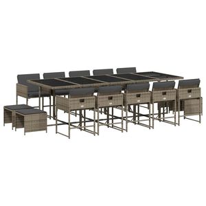 vidaXL 15-tlg. Garten-Essgruppe mit Kissen Grau Poly Rattan