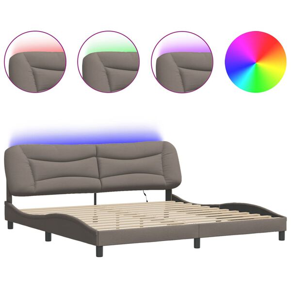 vidaXL Bettgestell mit LED ohne Matratze "Hvar" Taupe 200x200 cm Stoff