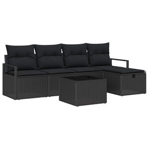 vidaXL Sofa Set 6 stk. 5-Sitzanzahl Schwarz Poly-Rattan