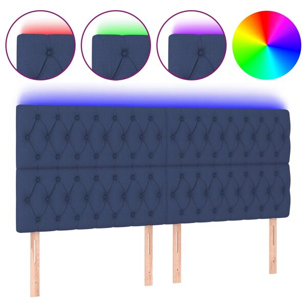 vidaXL LED Kopfteil Blau 180x7x118/128 cm Stoff