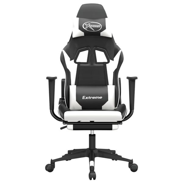 vidaXL Gaming-Stuhl mit Massage & Fu&szlig;st&uuml;tze Schwarz & Wei&szlig; Kunstleder