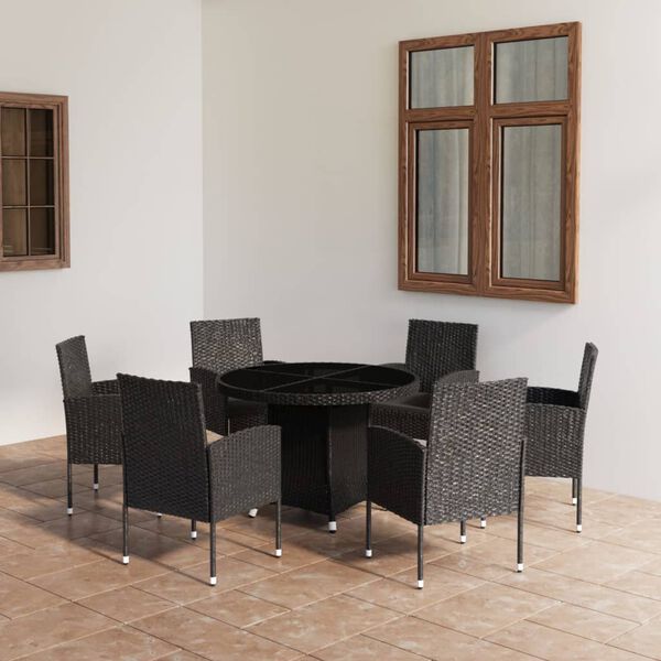vidaXL 7-tlg. Garten-Essgruppe Poly Rattan Schwarz