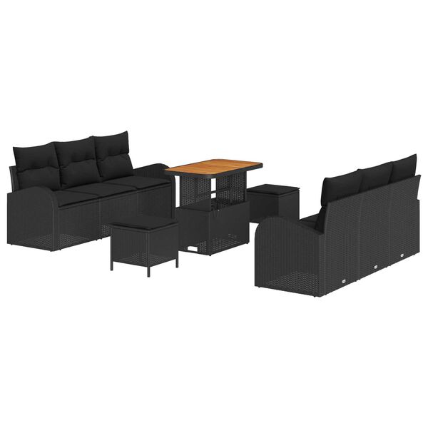 vidaXL Garten-Sofa-Set mit Kissen 9 pcs Schwarz Poly Rattan