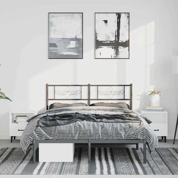 vidaXL Bettgestell mit Kopfteil Metall Schwarz 135x190 cm