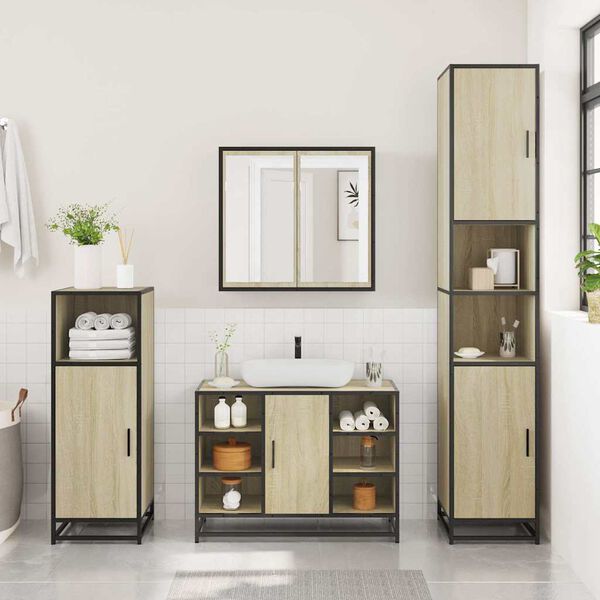 vidaXL Badezimmer-Waschbeckenschrank Sonoma-Eiche 80 x 33 x 60 cm Holzwerkstoff