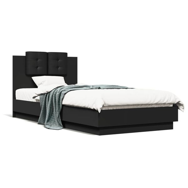 vidaXL Bettgestell mit Kopfteil Schwarz 90x200 cm Holzwerkstoff