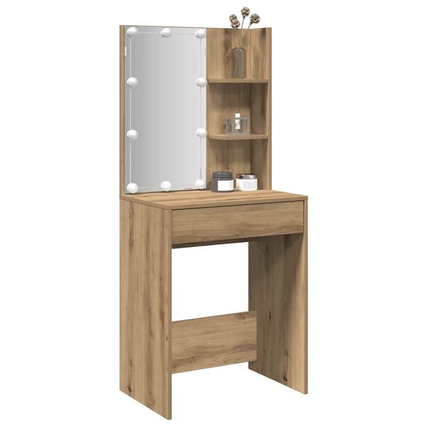 vidaXL Schminktisch mit LED-Leuchten Artisan-Eiche 60x40x140 cm