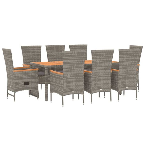 vidaXL 9-tlg. Garten-Essgruppe mit Kissen Grau Poly Rattan