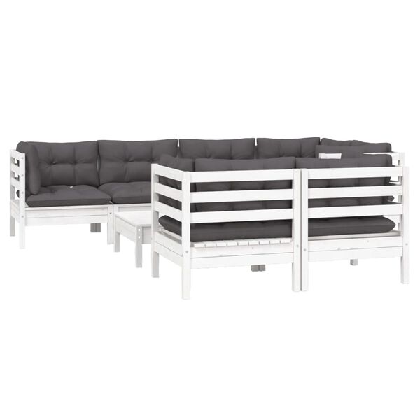 vidaXL 8-tlg. Garten-Lounge-Set mit Kissen Wei&szlig; Kiefer Massivholz