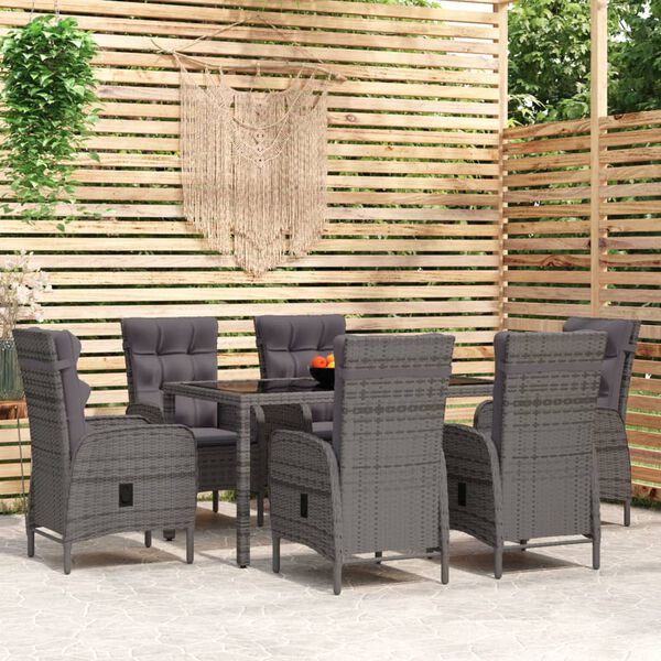 vidaXL 7-tlg. Garten-Essgruppe Poly Rattan Grau