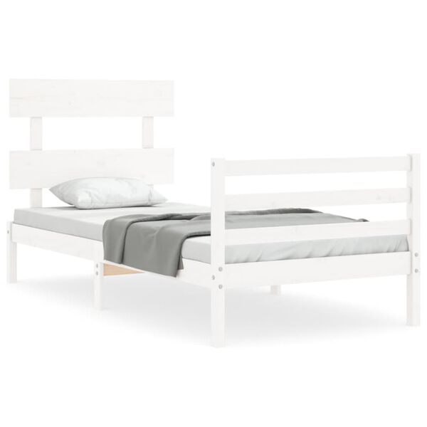 vidaXL Massivholzbett mit Kopfteil Wei&szlig; 90x200 cm