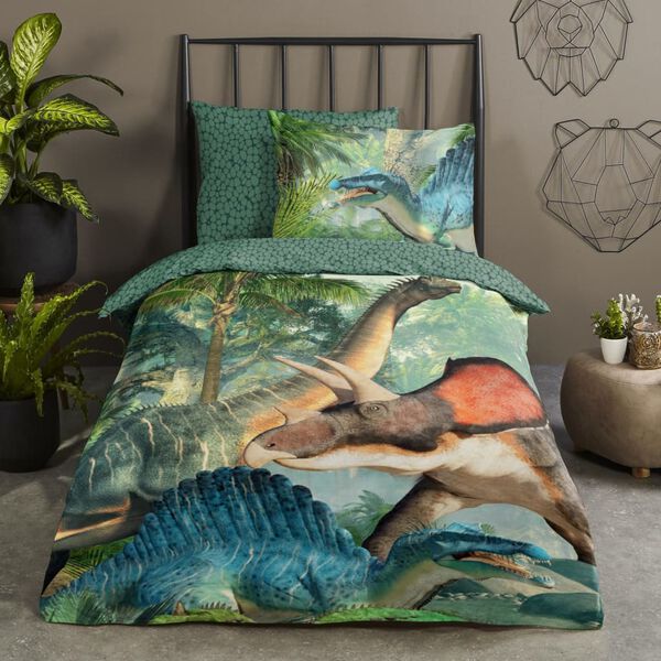 Good Morning Kinder-Bettw&auml;sche-Set JURASSIC 140x200/220 cm Gr&uuml;n