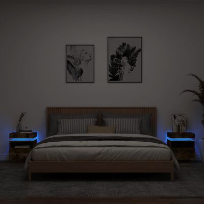 vidaXL Nachttische mit LED-Leuchten 2 Stk. Räuchereiche 40x39x48,5 cm