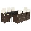 vidaXL 9-tlg. Garten-Essgruppe mit Kissen Braun Poly Rattan