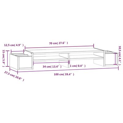 vidaXL Monitorständer Schwarz 100x27,5x15 cm Massivholz Kiefer