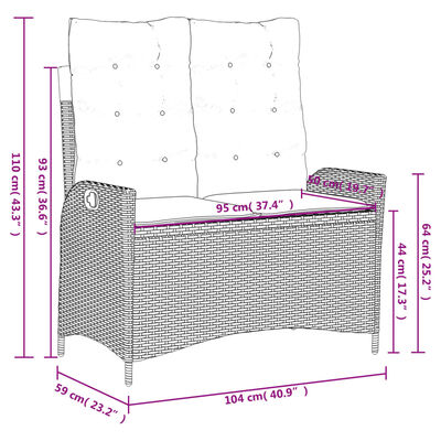 vidaXL Gartenbank Verstellbar mit Kissen Beige Poly Rattan