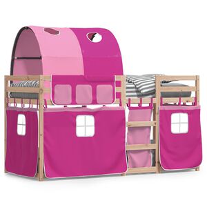 vidaXL Etagenbett mit Vorh&auml;ngen Rosa 90x200 cm Massivholz Kiefer
